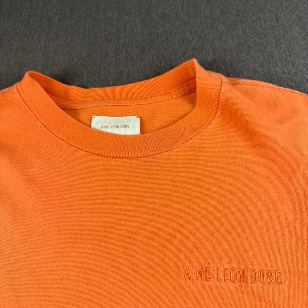 Aime Leon Dore Mens Long Sleeve Embroidered Logo T-Shirt Orange Small